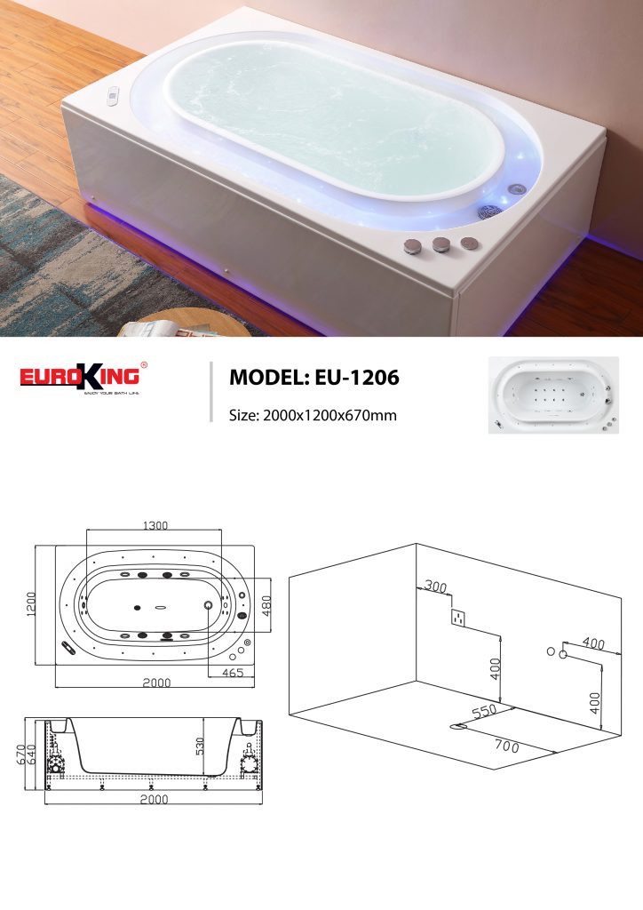 Sơ đồ kĩ thuật bồn tắm massage EU-1206