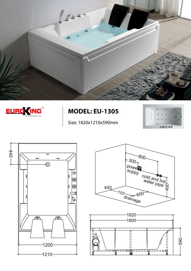 Sơ đồ kĩ thuật bồn tắm massage EU-1305