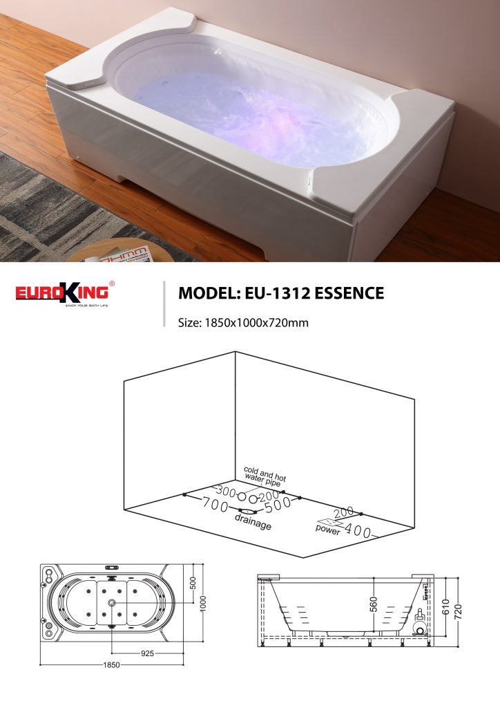 Sơ đồ kĩ thuật bồn tắm massage EU-1312 ESSENCE