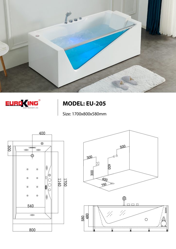Sơ đồ kĩ thuật bồn tắm massage EU-205