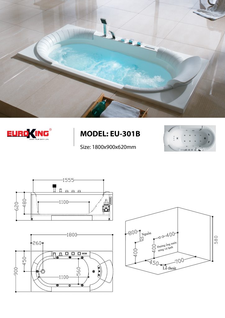 Bản vẽ kỹ thuật bồn tắm massage EU-208.