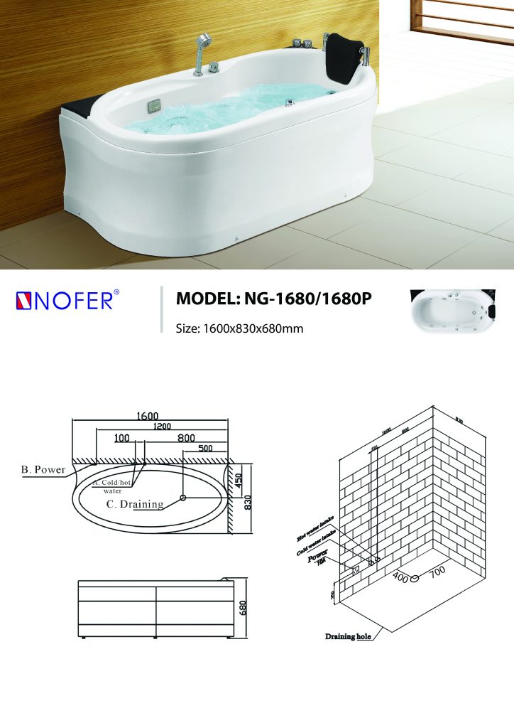 Bản vẽ kỹ thuật bồn tắm massage NG-1680