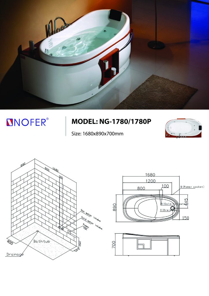 Bản vẽ kỹ thuật bồn tắm massage NG-1780