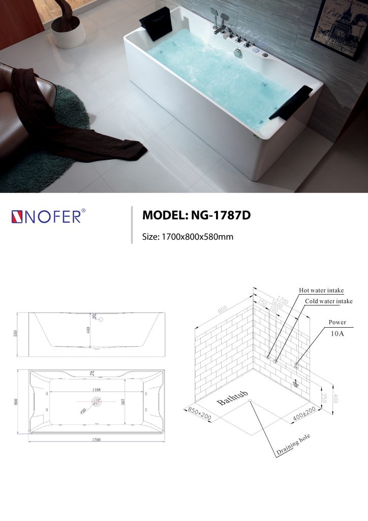 Sơ đồ kỹ thuật bồn tắm massage NG-1787D