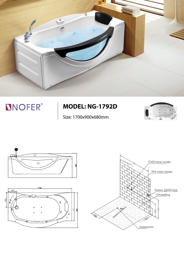 Sơ đồ kỹ thuật bồn tắm massage NG-1792D