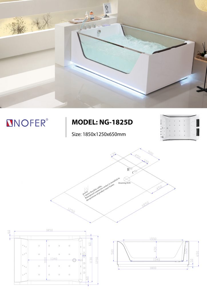 Sơ đồ kỹ thuật bồn tắm massage NG-1825D