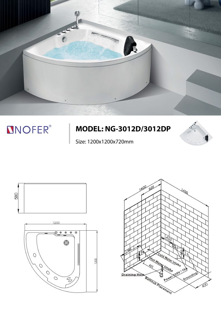 Sơ đồ kỹ thuật bồn tắm massage NG-3012D