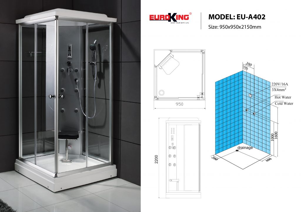 Bản vẽ sơ đồ kỹ thuật phòng xông hơi EU - A402